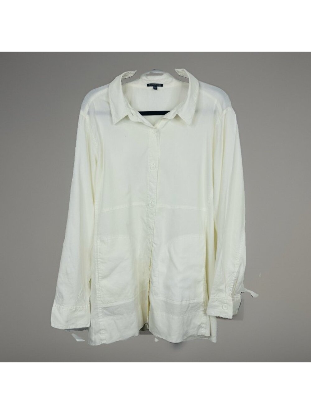 Eileen Fisher Jacket Tunic White Button Up Linen Blend Long Sleeve Sz XL Pockets